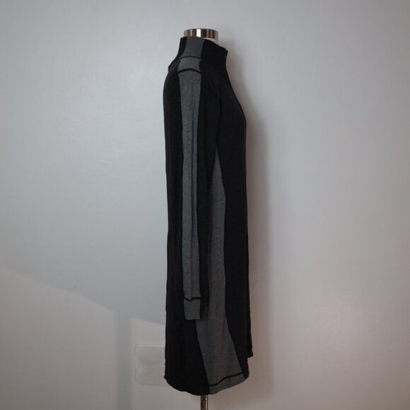 Womens Sweater Dress Gray Knitted Ribbed Cuff Winter Raglan Sleeve Quarter Zip - Picture 4 of 10